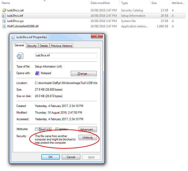 Blocked driver file